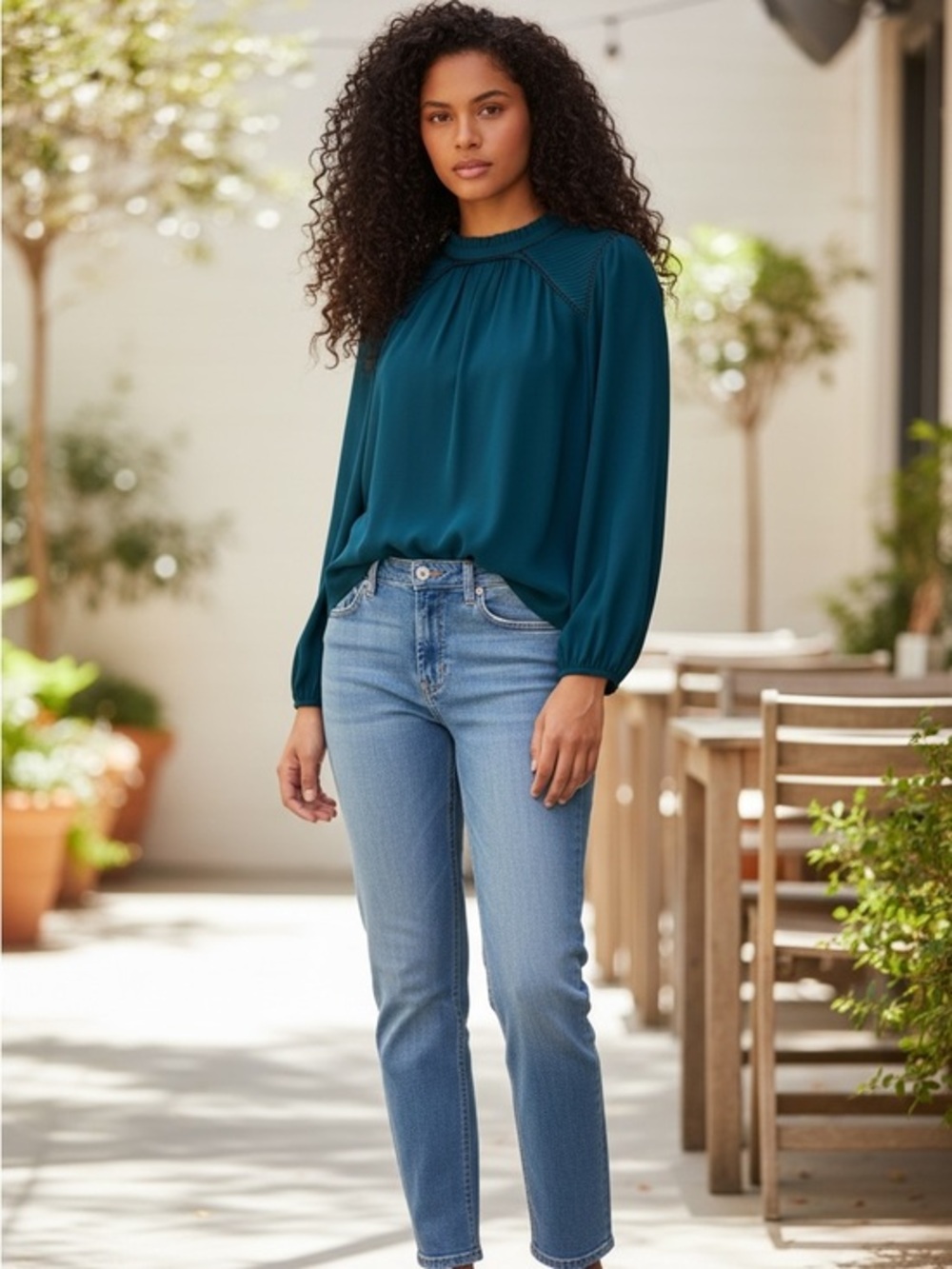 Loft Floral Neck Long Sleeve Blouse